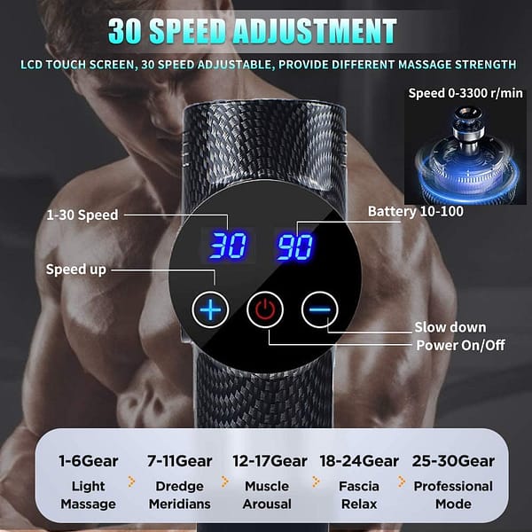Massage Gun for Muscle Body Pain Relief & Relax,Electric Super Quiet Handheld Deep Tissue Muscle Massager Fast Recovery with 30 Speeds Level & 7 Massage Heads