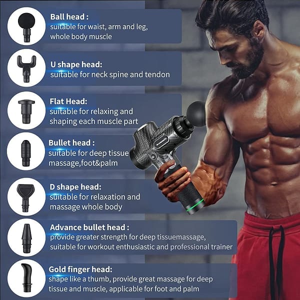 Handheld Massage Gun for Muscle Body Pain Relief & Relax, Super Quiet Deep Tissue Muscle Massager Fast Recovery, 30 Speeds Level & 7 Massage Heads