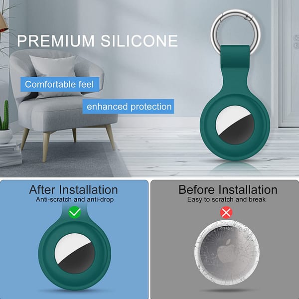 [4 Pack] Airtag Case for Apple AirTags Holder 2021, Keychain AirTags Case with Anti-Lost Key Ring, Soft Silicone Anti-Scratch Lightweight Protective Skin Cover for AirTags Finder Keychain Accessory (Navy Blue+Blue Grey+Purple+Dark Green)