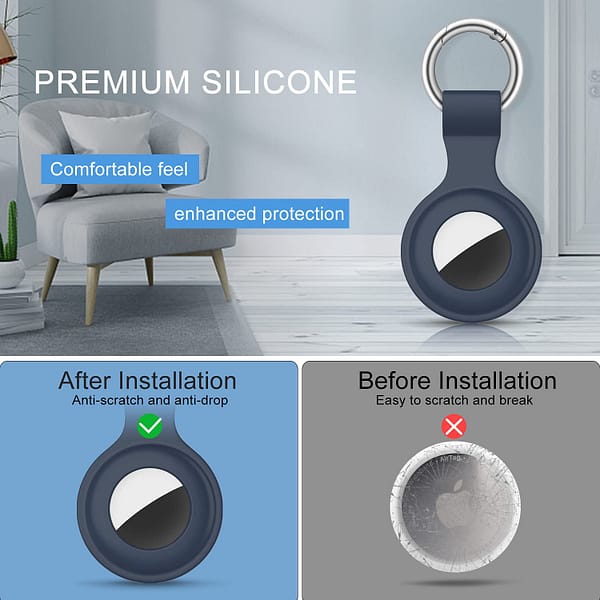 [4 Pack] Airtag Case for Apple AirTags Holder 2021, Keychain AirTags Case with Anti-Lost Key Ring, Soft Silicone Anti-Scratch Lightweight Protective Skin Cover for AirTags Finder Keychain Accessory (Black+White+Grey+Navy Blue)