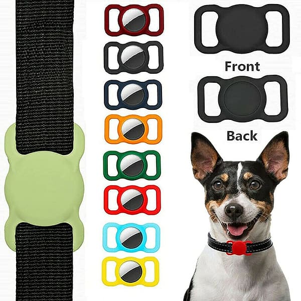 2 Pcs Airtag Dog Collar Holder, Pet Silicone Protective Case for Apple Airtag GPS Finder Dog Cat Collar Loop, Bluetooth Tracker Cover Bluetooth Finder Case for Pet Children Elderly Bags (D)