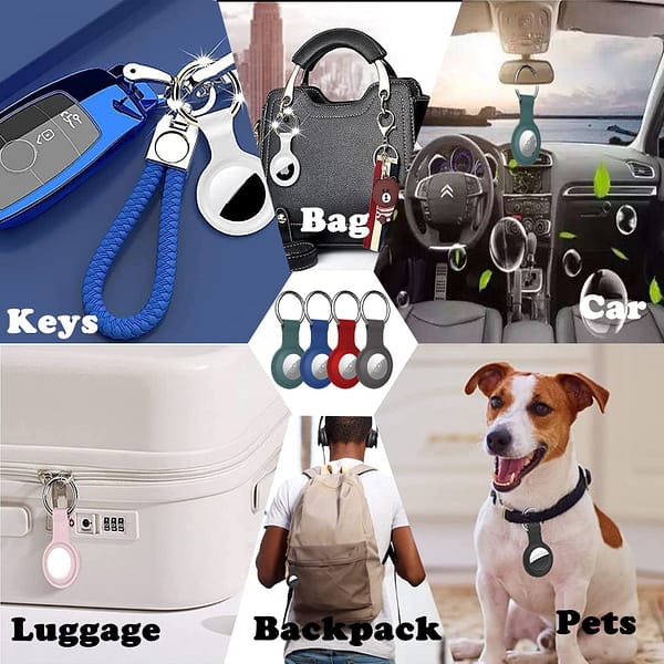 Keychain for AirTag, 4 Pack Airtag Silicone Holders Full Body Protective Covers,Air Tag Case Compatible with Apple Airtag Keyring Accessories for Dog Collar
