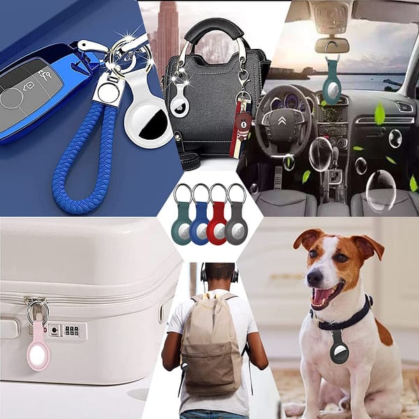 AirTag Keychain Silicone AirTag Case Compatible with Apple Air Tag 2022 AirTag Dog Collar, 4 Pack AirTag Holder for Apple AirTags Loop Key Ring Wallet Accessories Black/Gray/Blue/White