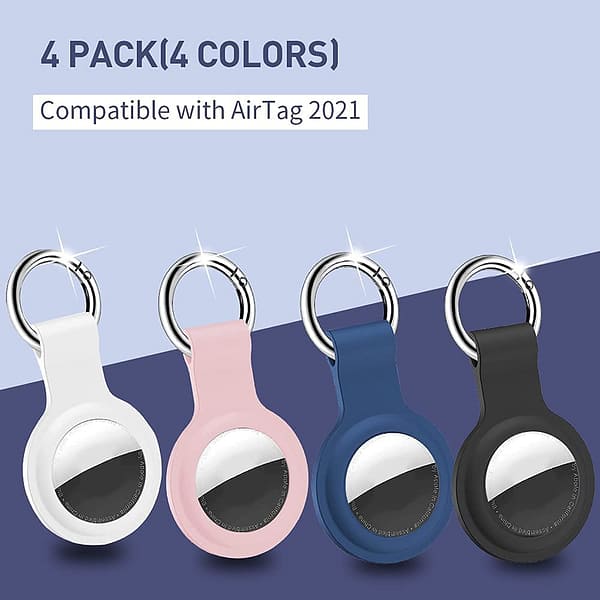 4 Pack Keychain for AirTag,Silicone Case Compatible with Apple Air Tags, Protective Cover Key Chain Loop Holders for Apple AirTag Wallet,AirTag Keychain Accessories Air Tag Collar