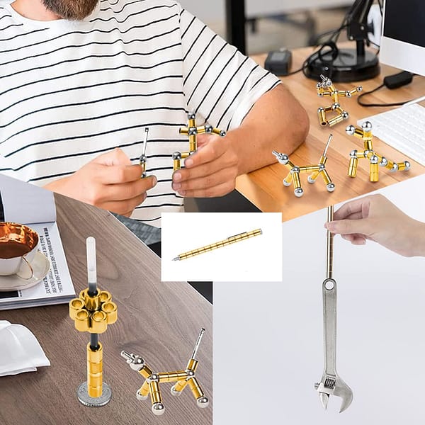 34Pcs Fidget Pen ,Multifunctional Deformable Magic Writing Pen for Adult Stress Relief,Creative Decoration for Office Desk(Gold)