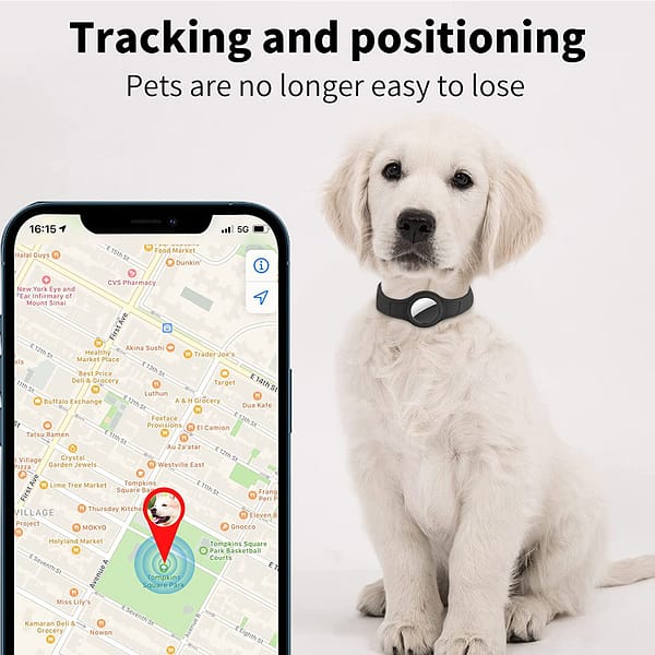 MiranaTech Dog Cat Silicone Collar Compatible with Apple AirTag 2021, Shockproof Case for Pet Finder, Adjustable Length (8.2 '' -15.5 '') (Black)