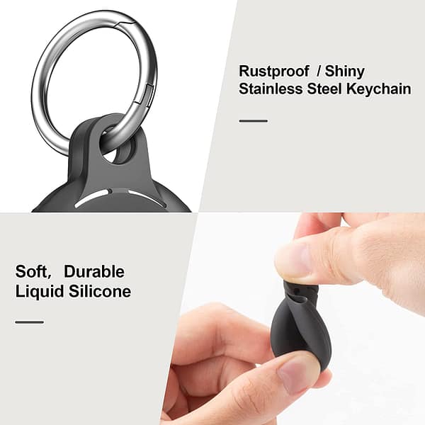 AirTag Holder Soft Silicone AirTag case 4 Pack AirTag Keychain Accessories Easy to Attach to Wallets, Keys, Pet Collars (Black)