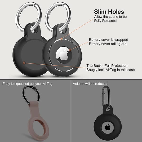 AirTag Holder Soft Silicone AirTag case 4 Pack AirTag Keychain Accessories Easy to Attach to Wallets, Keys, Pet Collars (Black)