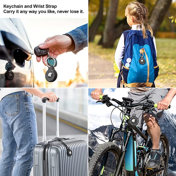 AirTag Holder Soft Silicone AirTag case 4 Pack AirTag Keychain Accessories Easy to Attach to Wallets, Keys, Pet Collars (Black)