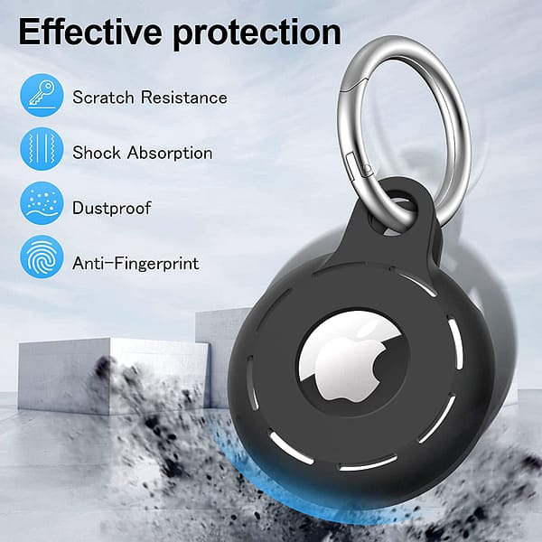 AirTag Holder Soft Silicone AirTag case 4 Pack AirTag Keychain Accessories Easy to Attach to Wallets, Keys, Pet Collars (Black)
