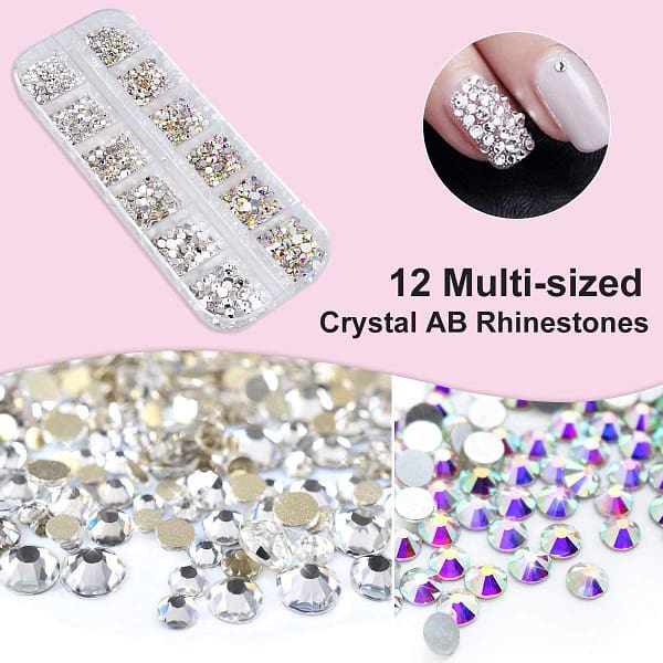 Crystals AB Nail Art Rhinestones Decorations Nail Stones for Nail Art Supplies and   Clear Crystal Rhinestones with Pick Up Tweezer and Rhinestone Picker Dotting Pen