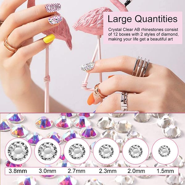 Crystals AB Nail Art Rhinestones Decorations Nail Stones for Nail Art Supplies and   Clear Crystal Rhinestones with Pick Up Tweezer and Rhinestone Picker Dotting Pen