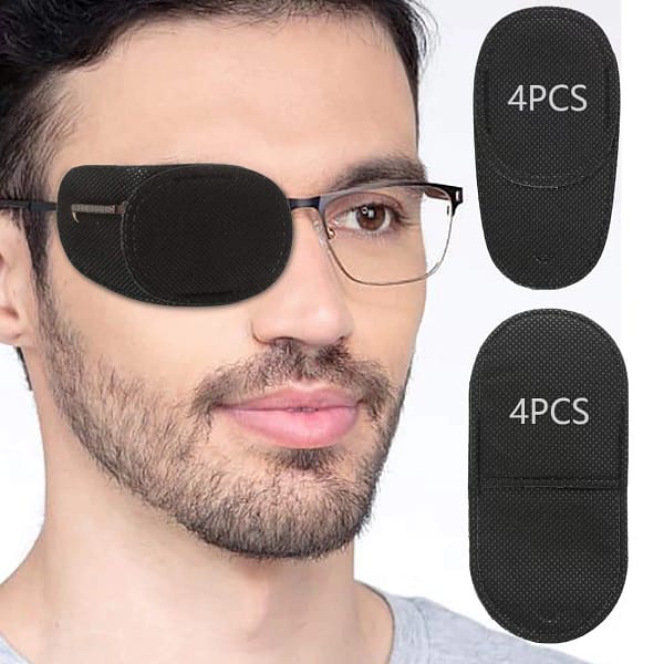 Eye Patches for Adults Kids - 8 Piece Eye Patch for Glasses Treat Lazy Eye Amblyopia Strabismus for Left or Right Eyes (Black, 4 Normal Size + 4 Large Size)
