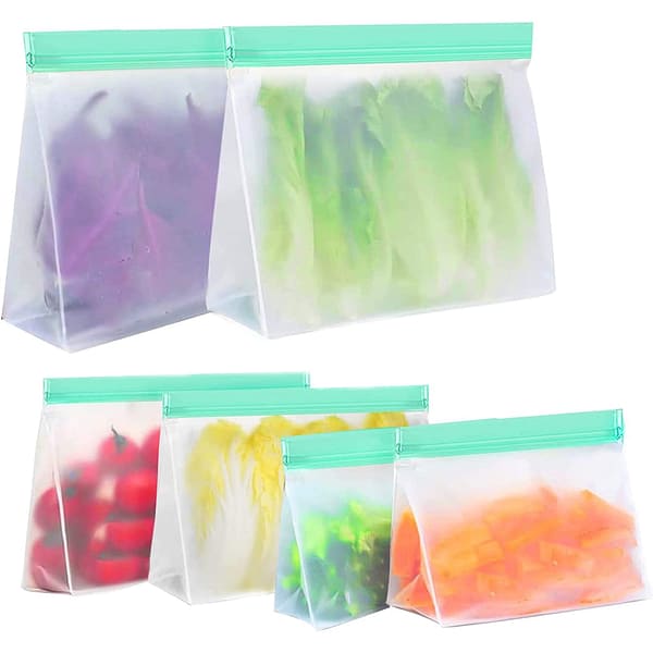 Reusable Freezer Ziplock Bags, 6 Pack Kitchen Food Storage Bags, Eco-friendly and Leakproof Reusable Bags for Fridge Organisation, Fridge Freezer Organiser Baby Pouch Kitchen Storage Gadgets Tools