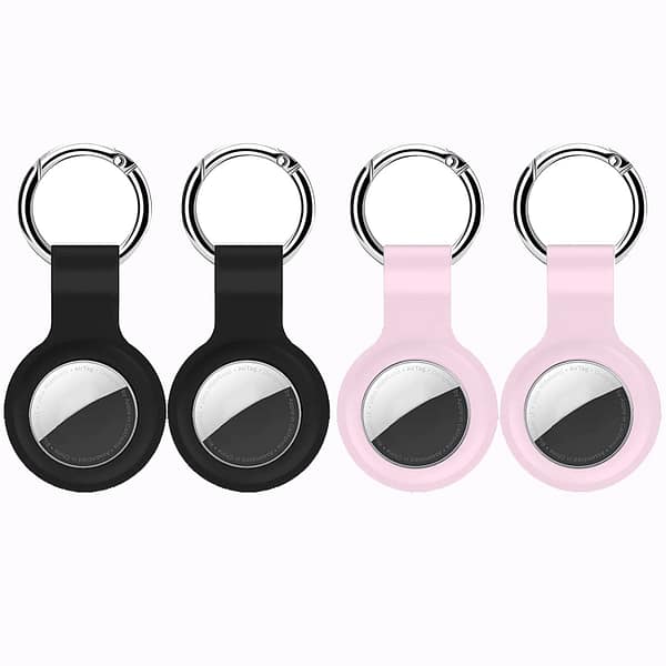 4 Pack Airtag Holder for Apple Air Tag Holder, Airtag Case with Anti-Lost Keychain Key Ring, Silicone Protective Cover Suitable for Kids' Backpacks, Dog Collars, Airtag Accessories