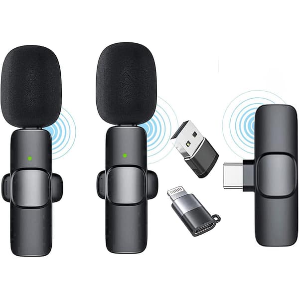 Upgrade Wireless Lavalier Microphone,Dual with 2 Wireless Microphone for Android & iPhone iPad ,Plug-Play Wireless Mic for Video Recording, Live Stream,YouTube, TikTok,Noise Reduction & Auto-Sync