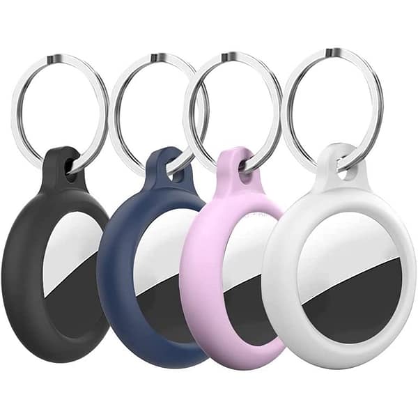 Airtag Holder Keychain for Apple Airtags, 4 Pack Air Tag Silicone Case with Keyring, Anti-Scratch Holders Clip Accessories for Kids Keys Dog Collar Compatible with Apple Air Tags[Silky Soft-Touch]