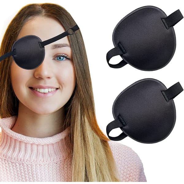 2PCS Eye Patch, Adjustable Eye Patches, Medical Eye Patch, Amblyopia Lazy Eye Patches for Left or Right Eyes, Black 2.95 x 2.76 inches