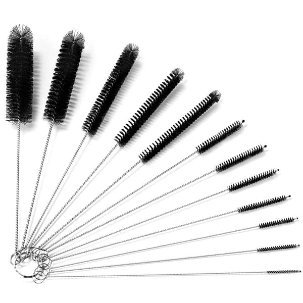 Straw Pipe Cleaner Brush Set,Small Cleaning Brushes for Small Spaces,Test Tube Brush Set,Stainless Steel Straw Cleaner Brush Set,Black