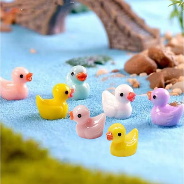 70 Pieces Mini Ducks,Sherry 7 Colors Miniature Figures Micro Fairy Garden Landscape Aquarium Dollhouse Ornament Potted Plants Decoration DIY Slime Charms for Christmas Accessories