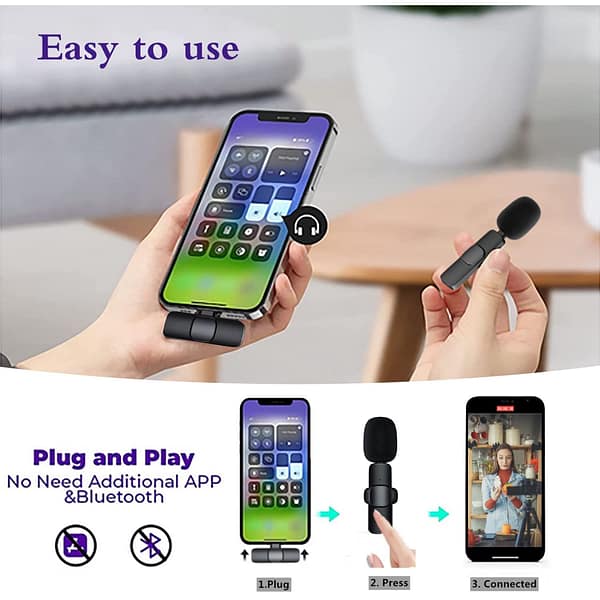Upgrade Wireless Lavalier Microphone,Dual with 2 Wireless Microphone for Android & iPhone iPad ,Plug-Play Wireless Mic for Video Recording, Live Stream,YouTube, TikTok,Noise Reduction & Auto-Sync