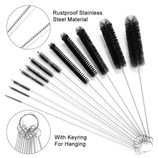 Straw Pipe Cleaner Brush Set,Small Cleaning Brushes for Small Spaces,Test Tube Brush Set,Stainless Steel Straw Cleaner Brush Set,Black