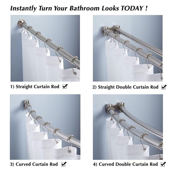 Shower Curtain Rings for Bathroom - Stainless Steel, Set of 12, Chrome, Silver