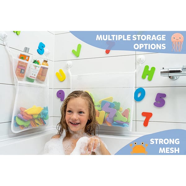 2 Pack Mesh Bath Toy Organizer+Ultra Strong Hooks–The Perfect Bathtub Toy Holder Bathroom or Shower Caddy–Sherry Multi-Use Net Bags Make Baby Bath Toy Storage Easy–for Kids Toddlers（Upgrade+Reinforce）