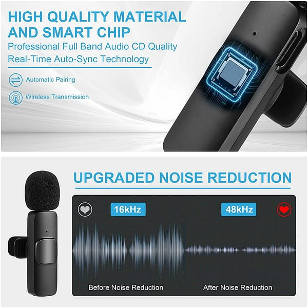 Upgrade Wireless Lavalier Microphone,Dual with 2 Wireless Microphone for Android & iPhone iPad ,Plug-Play Wireless Mic for Video Recording, Live Stream,YouTube, TikTok,Noise Reduction & Auto-Sync