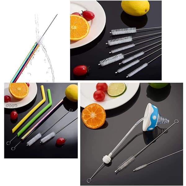Straw Pipe Cleaner Brush Set,Small Cleaning Brushes for Small Spaces,Test Tube Brush Set,Stainless Steel Straw Cleaner Brush Set,Black