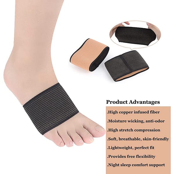 Copper Arch Support Sleeves (2PCS),Plantar Fasciitis Braces for Foot Care,Foot Compression Sleeve for Heel Spurs,Flat & Fallen Arches and High Arch Pain Relief,Arch Support Bands for Women & Men（nude）