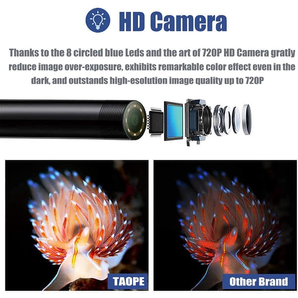 New Wireless Wifi Endoscope, Waterproof Flexible Borescope Inspection Camera 2.0 Megapixels for Android and Ios Smartphone, iPhone, Samsung, iPad