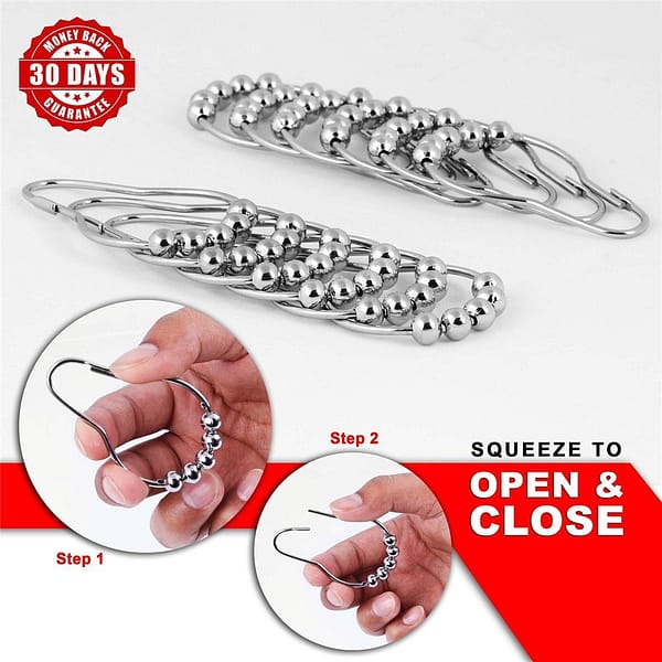 Shower Curtain Rings for Bathroom - Stainless Steel, Set of 12, Chrome, Silver