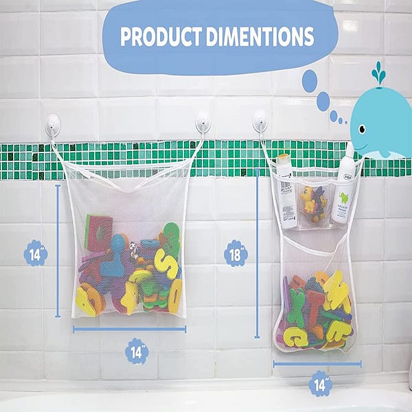 2 Pack Mesh Bath Toy Organizer+Ultra Strong Hooks–The Perfect Bathtub Toy Holder Bathroom or Shower Caddy–Sherry Multi-Use Net Bags Make Baby Bath Toy Storage Easy–for Kids Toddlers（Upgrade+Reinforce）