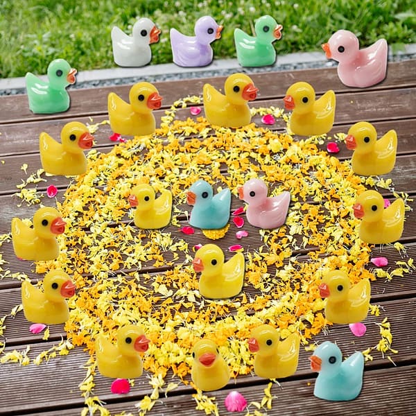 70 Pieces Mini Ducks,Sherry 7 Colors Miniature Figures Micro Fairy Garden Landscape Aquarium Dollhouse Ornament Potted Plants Decoration DIY Slime Charms for Christmas Accessories