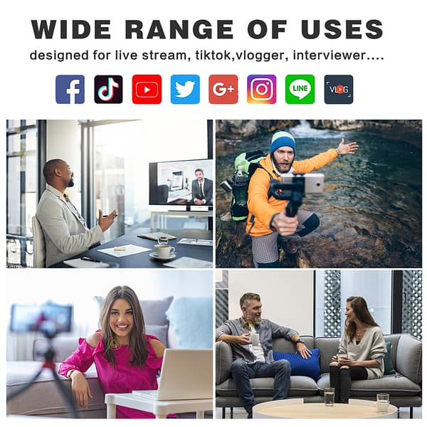 Upgrade Wireless Lavalier Microphone,Dual with 2 Wireless Microphone for Android & iPhone iPad ,Plug-Play Wireless Mic for Video Recording, Live Stream,YouTube, TikTok,Noise Reduction & Auto-Sync
