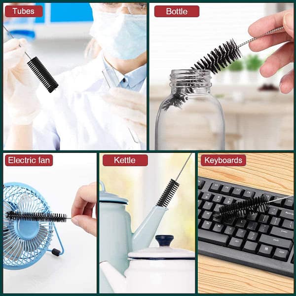 Straw Pipe Cleaner Brush Set,Small Cleaning Brushes for Small Spaces,Test Tube Brush Set,Stainless Steel Straw Cleaner Brush Set,Black