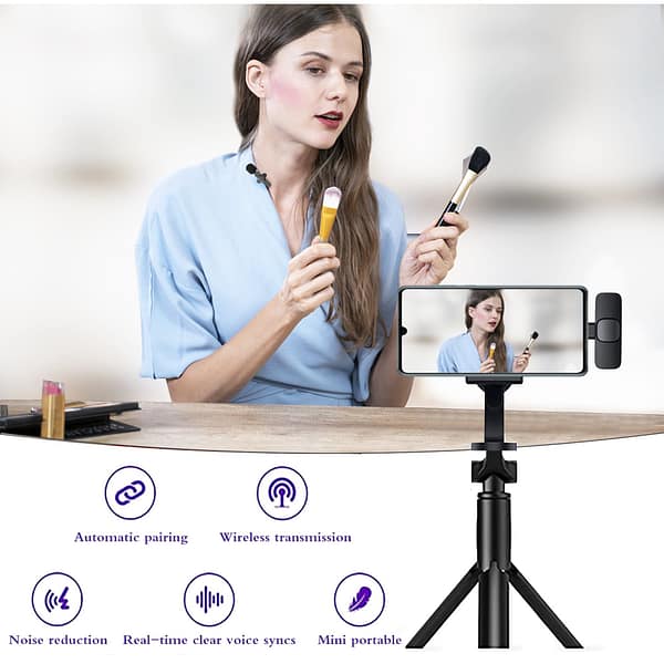 Upgrade Wireless Lavalier Microphone,Dual with 2 Wireless Microphone for Android & iPhone iPad ,Plug-Play Wireless Mic for Video Recording, Live Stream,YouTube, TikTok,Noise Reduction & Auto-Sync