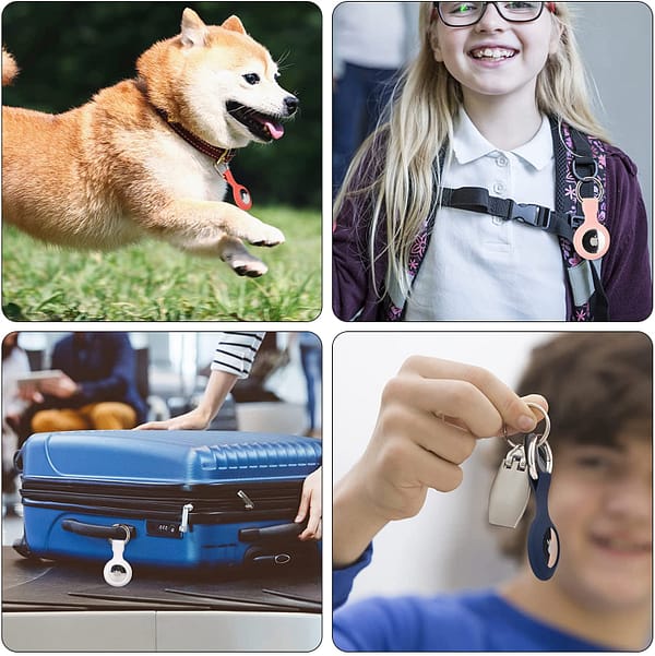 [4 Pack] Airtag Case for Apple AirTags Holder 2021, Keychain AirTags Case with Anti-Lost Key Ring, Soft Silicone Anti-Scratch Lightweight Protective Skin Cover for AirTags Finder Keychain Accessory (Navy Blue+Blue Grey+Purple+Dark Green)