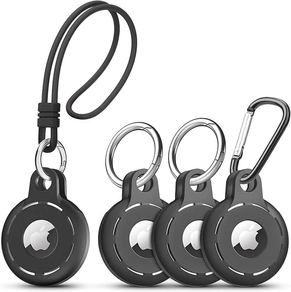 AirTag Holder Soft Silicone AirTag case 4 Pack AirTag Keychain Accessories Easy to Attach to Wallets, Keys, Pet Collars (Black)