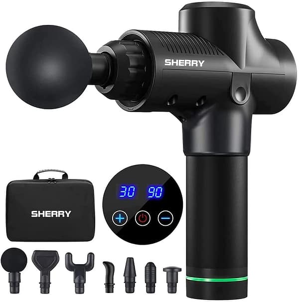 Muscle Body Massage Gun, Handheld Muscle Massage Gun ，30 Speeds Percussion Muscle Massager Gun with 7 Massager Heads Gun Massager for Deep Tissue Massage