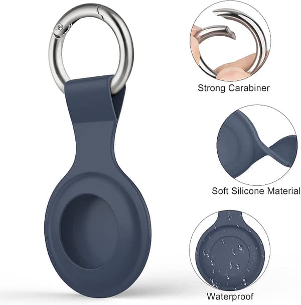 [4 Pack] Airtag Case for Apple AirTags Holder 2021, Keychain AirTags Case with Anti-Lost Key Ring, Soft Silicone Anti-Scratch Lightweight Protective Skin Cover for AirTags Finder Keychain Accessory (Black+White+Grey+Navy Blue)