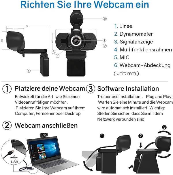 USB Webcam with Microphone&Tripod.1080 30 FPS HD Computer Camera with Wide View Angle,Multi-Compatible Web Cameras for Computer, USB Camera for Video Conferencing, Recording, and Streaming