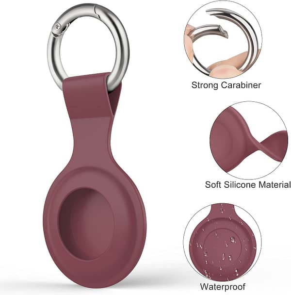 [4 Pack] Airtag Case for Apple AirTags Holder 2021, Keychain AirTags Case with Anti-Lost Key Ring, Soft Silicone Anti-Scratch Lightweight Protective Skin Cover for AirTags Finder Keychain Accessory (Black+White+Grey+Wine Red)
