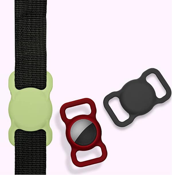 Silicone Case Compatible with AirTag Pet Collar, AirTag Protective Case for Dog Cat Collar 2 PCS (2-Black)