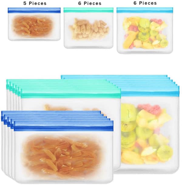17 PCS Reusable Freezer Bags for Food Storage, BPA Free Storage Bags Extra Thick Sandwich Leakproof Eco-Friendly Ziplock Baggies for Foods Storage Kitchen Tools & Gadgets Organizers Lunch Boxes