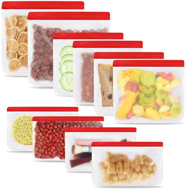Reusable Ziplock Bags, 10 Pack Leakproof Storage Bags, BPA Free Flat Freezer Bags, Kitchen Storage & Organisation