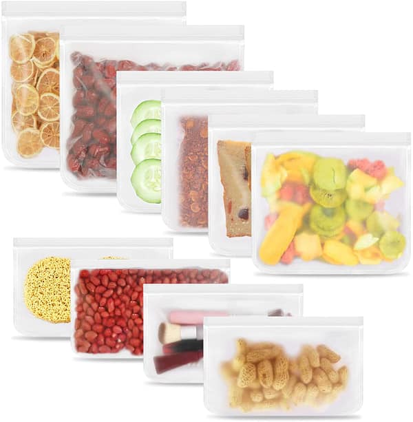 Kitchen Organizer Extra Thick Reusable Food Storage Bags 10 Pack, Sandwich Lunch Bag for Healthy Snacks & Sweets, Kitchen Storage & Organisation for Food, Green Fridge Organiser