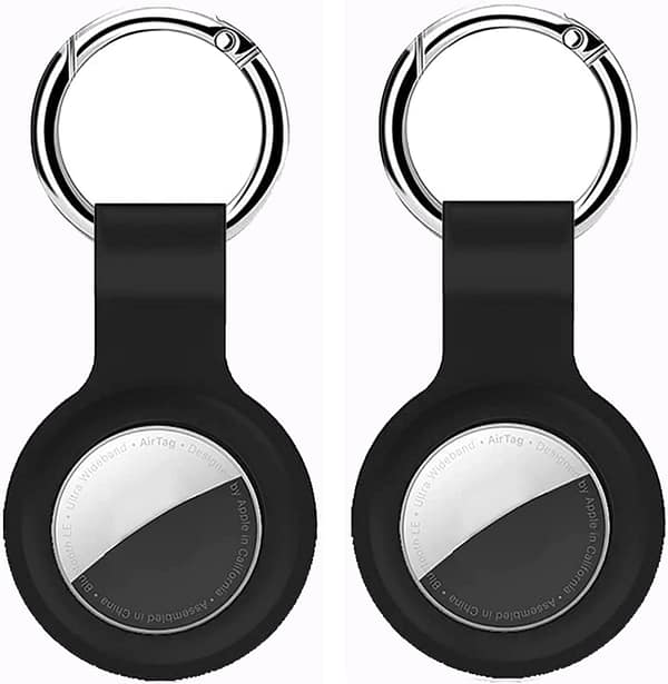 GENREEN Airtag Case Durable Silicone Airtag Holder Compatiable with Apple Air Tags with Key Ring, 2 Pack Anti-Lost Airtag Keychain for Apple Key Finder, Anti-Lost Airtag Cat Dog Collar,Black