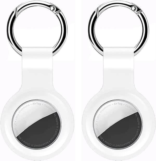GENREEN Airtag Case Compatible with Apple Airtag Case,4 Pack Silicone Airtags Holder with Keyring,Air Tag Keychain Key Ring for Men Women, Safety Anti-Lost Protector Case Cover,White